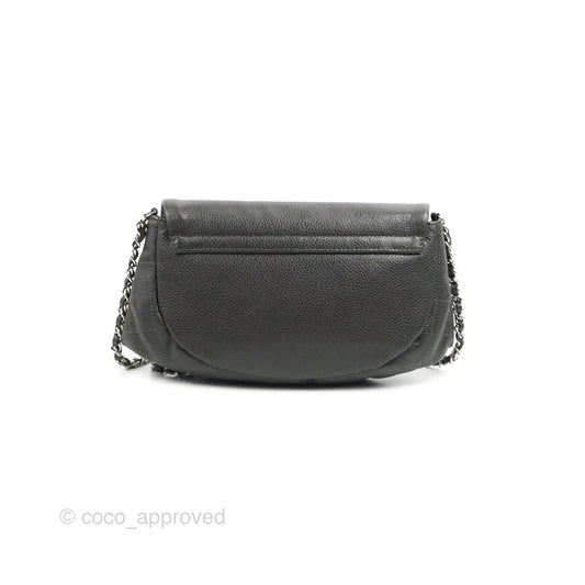 Chanel Half Moon Wallet on Chain WOC Dark Grey Caviar Silver Hardware