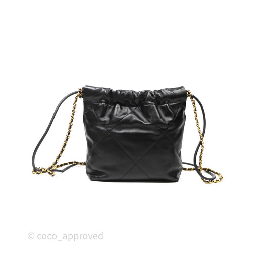 Chanel 22 Mini Bag Black Crumpled Calfskin White Lacquered Metal Logo