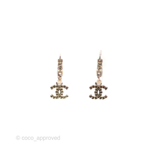 Chanel CC Crystal Drop Earrings Silver Tone