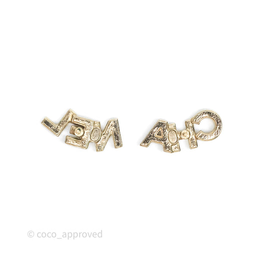 Chanel Logo CHA-NEL Crystal Earrings Gold Tone 20B