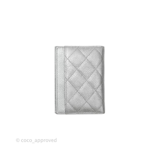 Chanel Classic Quilted Card Holder Metallic Silver Caviar Ruthenium Hardware