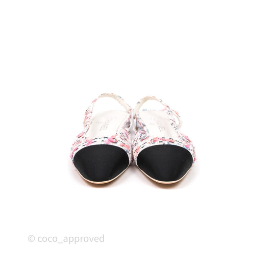 Chanel CC Slingback Flats Pink Tweed Size 39