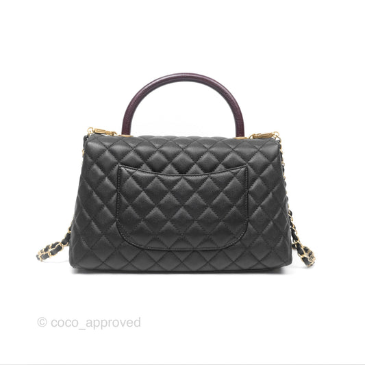 Chanel Medium Coco Handle Quilted Black Caviar Lizard Handle Gold Hardware