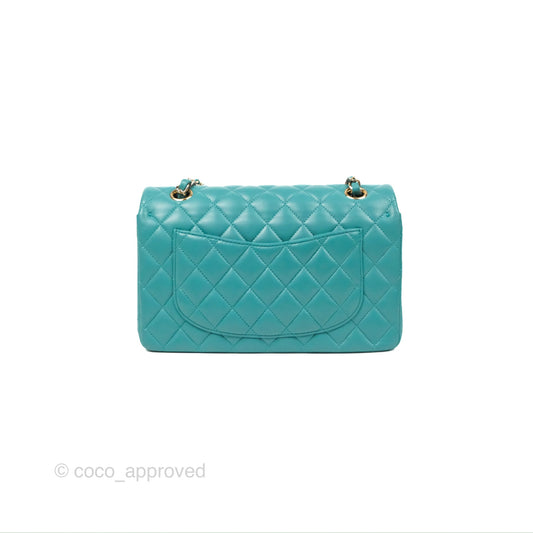 Chanel Small Classic Quilted Flap Turquoise Lambskin Gold Hardware