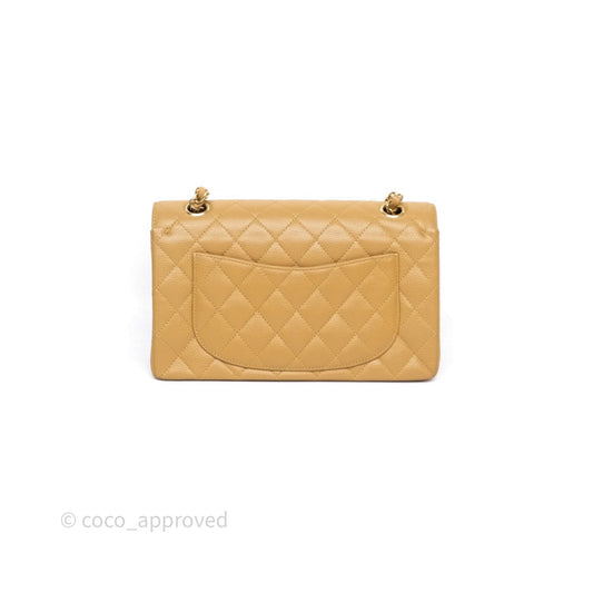 Chanel Classic M/L Medium Flap Quilted Dark Beige Caviar Gold Hardware