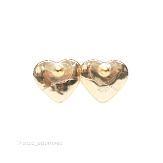 Chanel Pearl CC Heart Earrings Gold Tone 22C