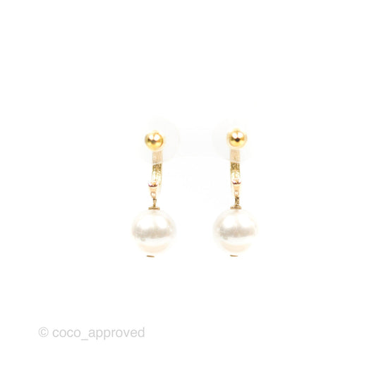 Chanel CC Crystal Pearl Drop Hoop Earrings Gold Tone 22S