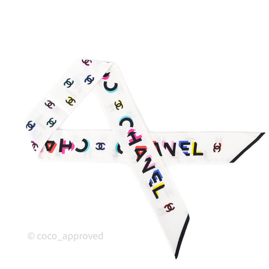 Chanel Logo Silk Twilly White Multicolor