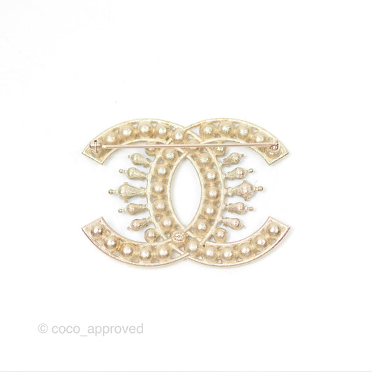 Chanel CC Crystals Brooch Gold Tone 19S