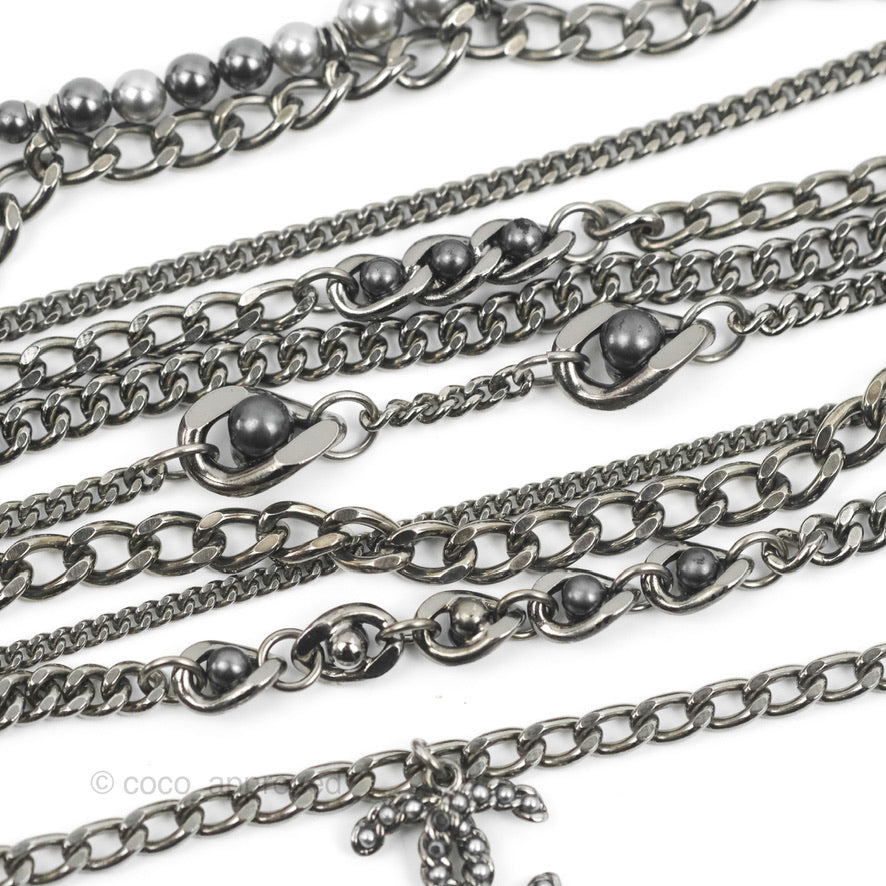 Chanel CC Pearl Bead Multi Strand Bracelet Gun Metal 15P