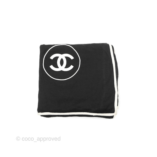 Chanel CC Black White Cashmere Silk Scarf