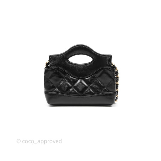 Chanel Micro 31 Clutch With Chain Black Shiny Calfskin Gold Hardware
