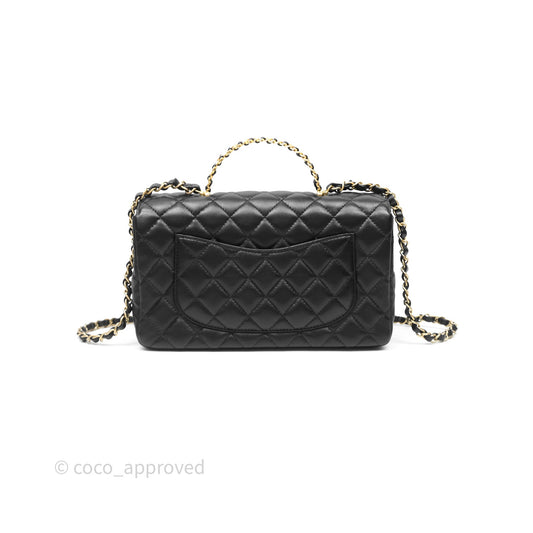 Chanel Logo Top Handle Small Flap Bag Black Lambskin Gold Hardware 24C