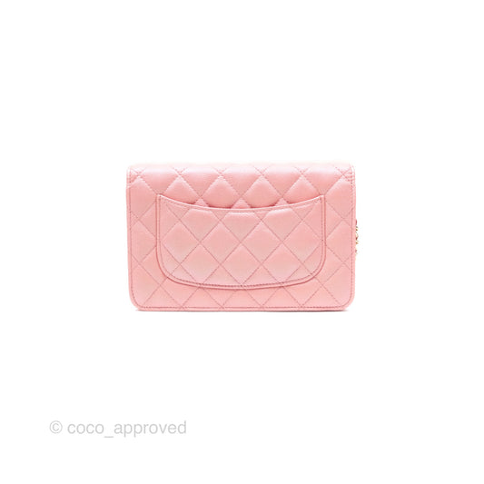 Chanel Classic Quilted Wallet on Chain WOC Iridescent Pink Caviar Gold Hardware