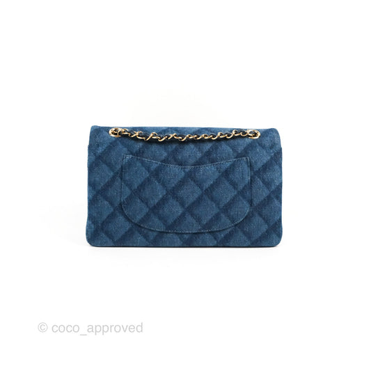 Chanel M/L Quilted Medium Double Flap Dark Blue Printed Denim 22B