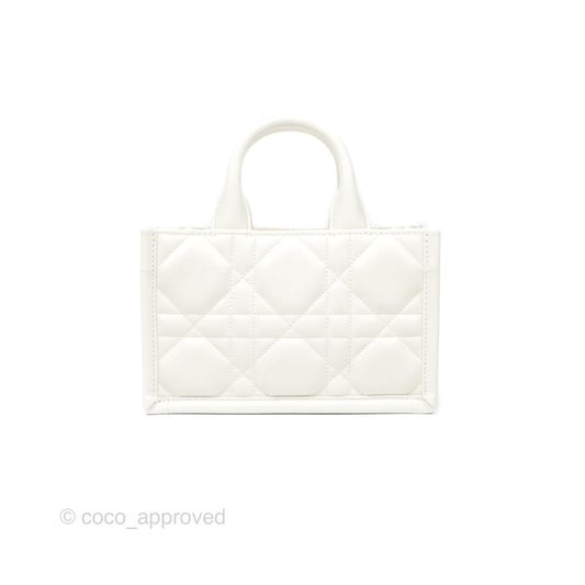 Christian Dior Mini Dior Book Tote Latte Macrocannage Calfskin Gold Hardware