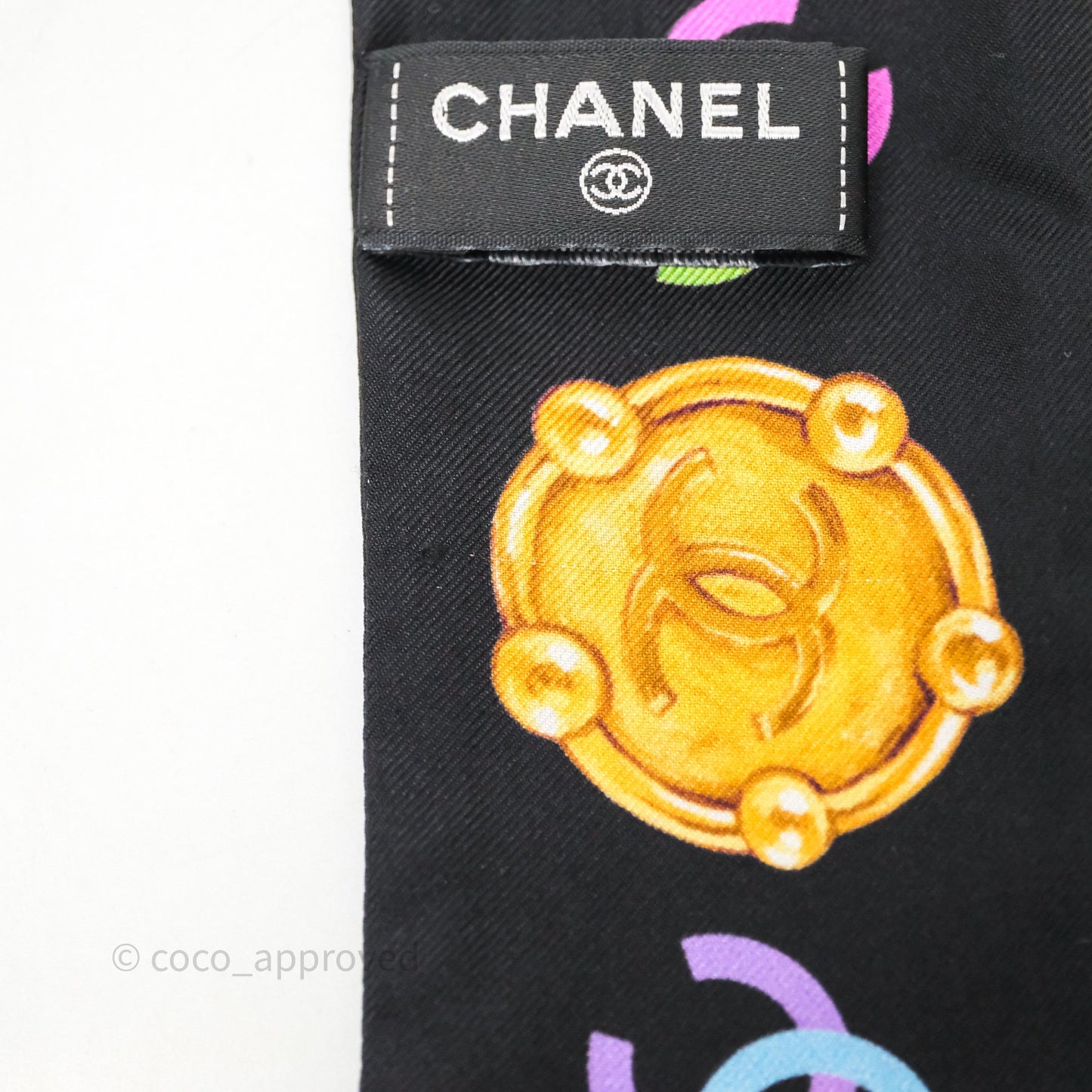 Chanel Logo Silk Twilly Black Multicolor