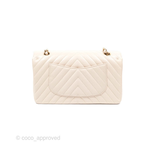 Chanel Classic M/L Medium Double Flap Chevron Light Beige Caviar Gold Hardware 20B