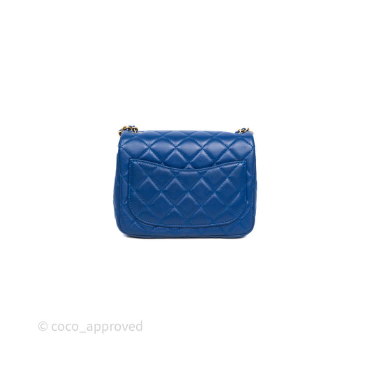 Chanel Pearl Crush Mini Square Quilted Blue Lambskin Aged Gold Hardware