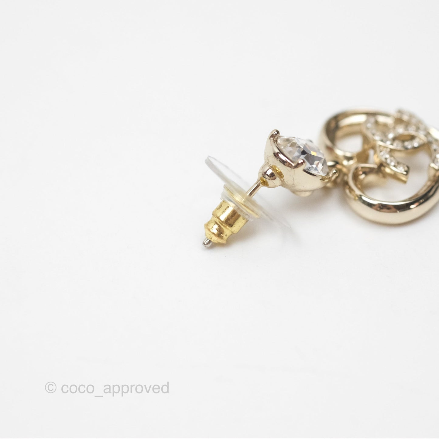 Chanel Crystal CC Heart Drop Earrings Gold Tone 23C