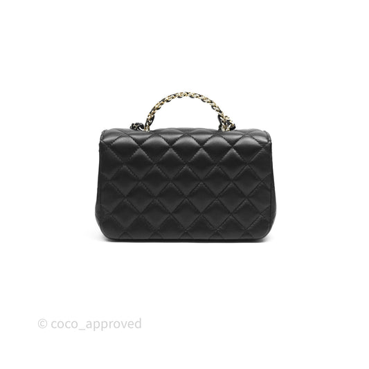 Chanel Crystals Top Handle Mini Rectangular Flap Bag Black Lambskin Gold Hardware