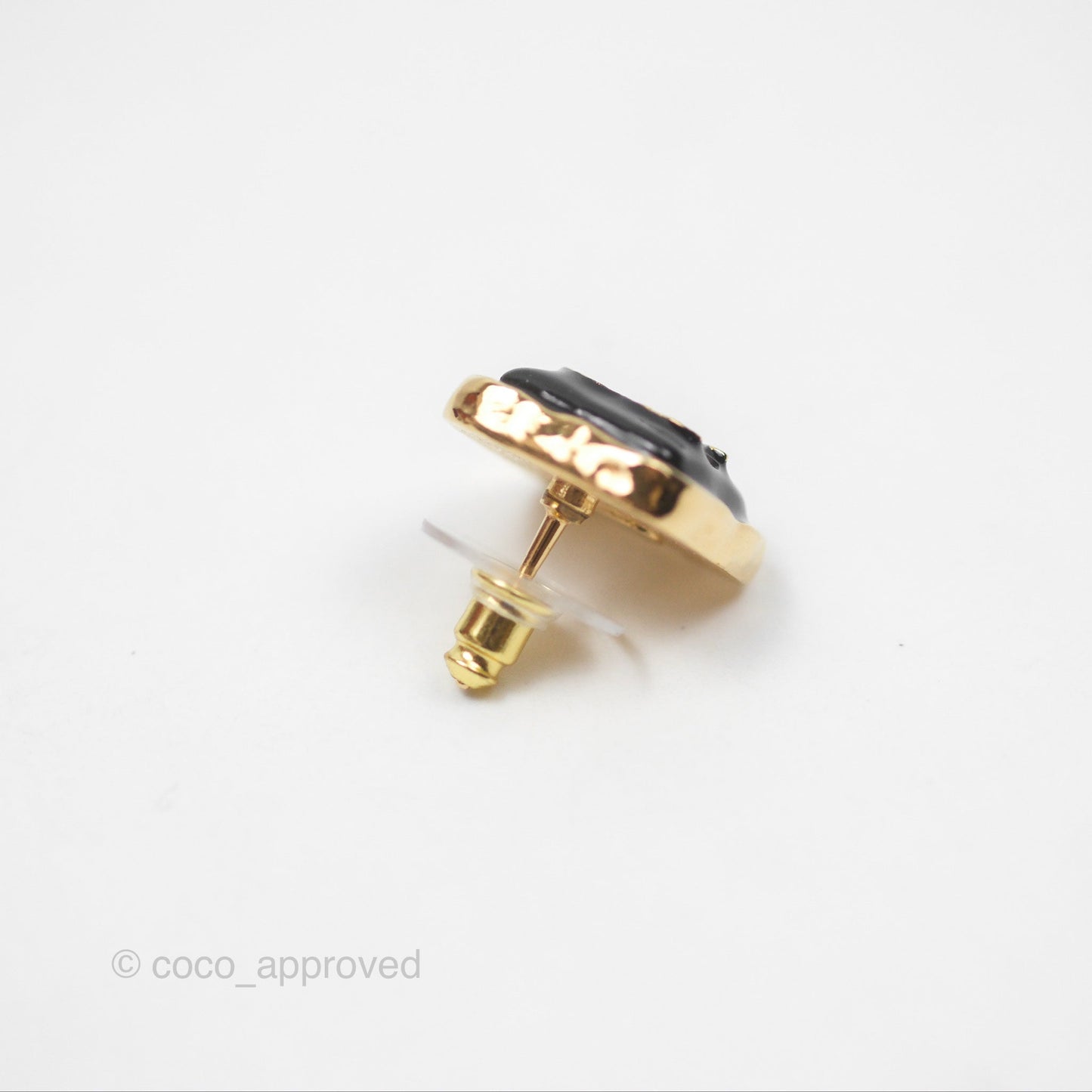 Chanel CC Square Black Earrings Gold Tone 24V