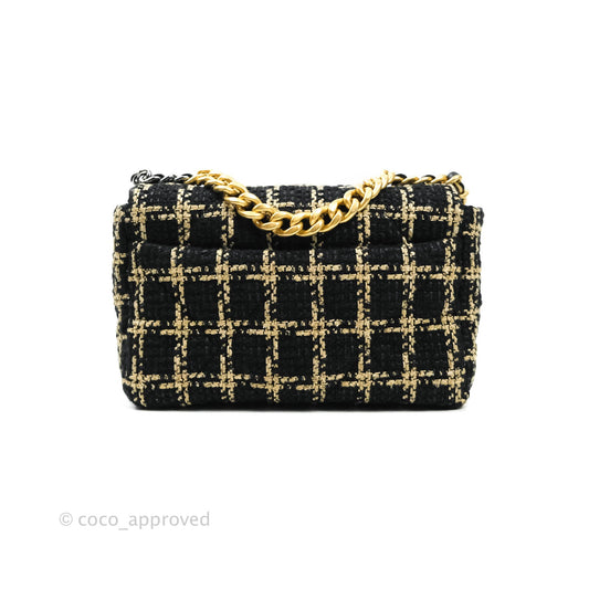 Chanel 19 Small Tweed Black and Gold Mixed Hardware