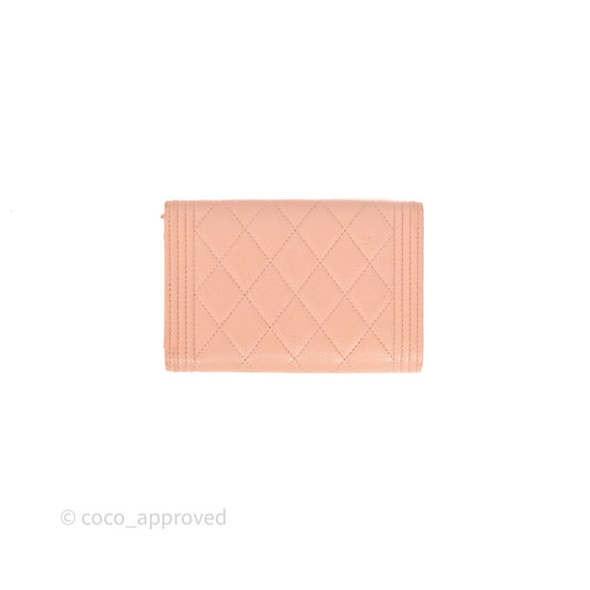 Chanel Quilted Boy Medium Trifold Flap Wallet Pink Caviar Gold Hardware