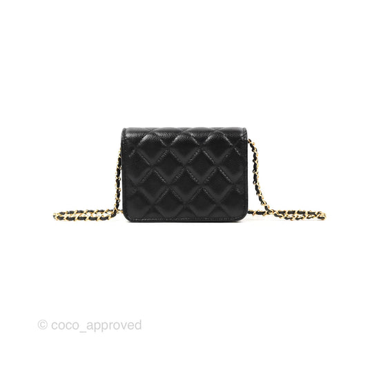 Chanel Miss Coco Clutch With Chain Quilted Black Caviar Gold Hardware