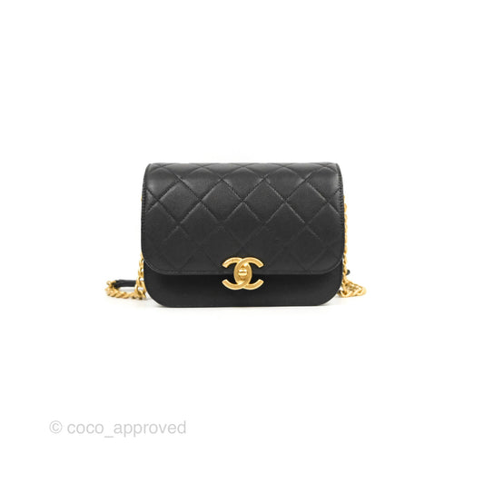 Chanel Mini Messenger Bag Black Caviar Aged Gold Hardware 21K