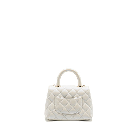 Chanel Mini Coco handle caviar iridescent white LGHW
