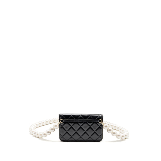 Chanel Card Holder with Maxi Pearls Chain Lambskin Black LGHW