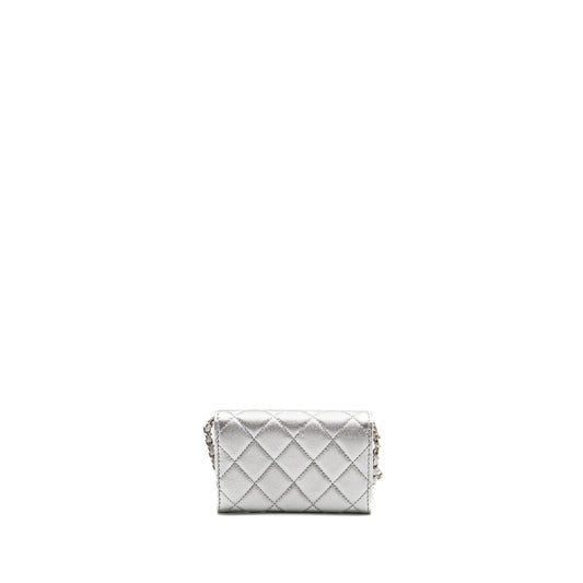 Chanel mini flap belt bag lambskin silver SHW
