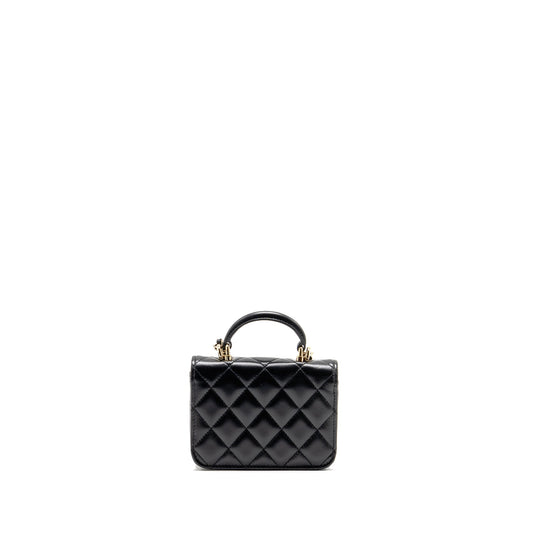 Chanel Mini Top Handle Flap Coin Purse with Chain Lambskin Black LGHW