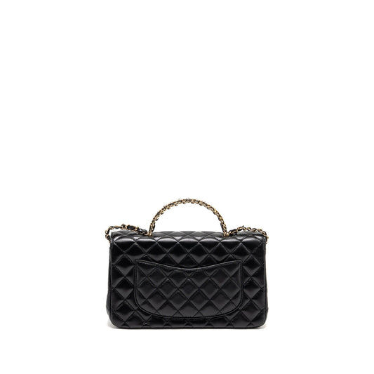 Chanel 23a Crystal Top Handle Flap Bag Shiny Lambskin Black LGHW(microchip)