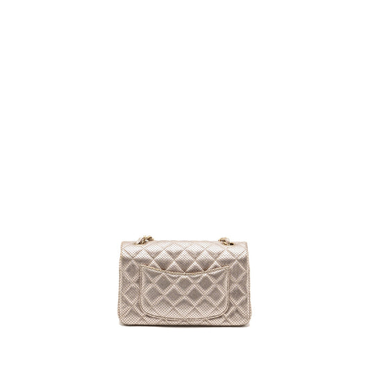 Chanel Mini Rectangular Flap Bag Perforated Metallic Lambskin Light Gold LGHW