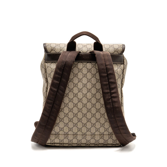 Gucci Single Buckle Backpack GG Supreme Canvas Brown SHW