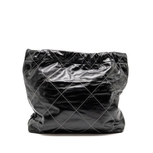 Chanel Medium 22 Bag White Stitching Calfskin Black GHW (Microchip)