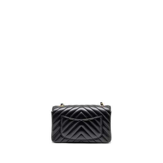 Chanel Mini Rectangular Flap Bag Chevron Lambskin Black LGHW