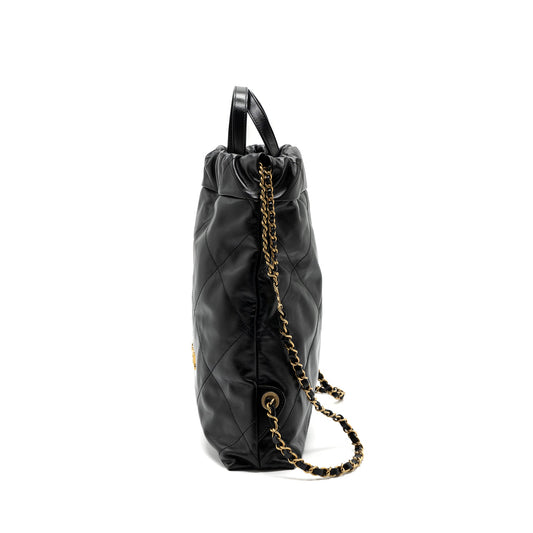 Chanel 22 Backpack Shiny Calfskin Black GHW(Microchip)