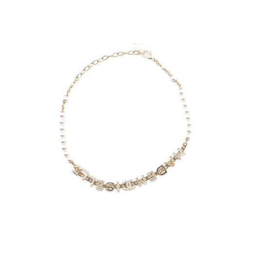 Chanel Letter Pearl Chocker Crystal Light Gold Tone