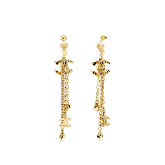 Chanel CC Logo/Heart dropped earrings light gold tone