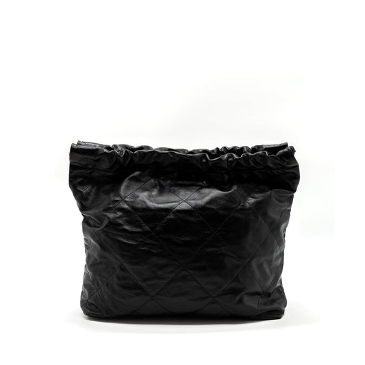 Chanel Medium 22 Bag Shiny Calfskin Black Brushed GHW(Microchip)