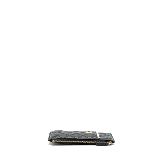 CHANEL LONG ZIP CARD HOLDER wallet Lambskin BLACK LGHW