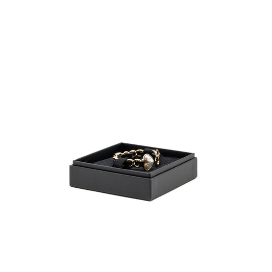 Chanel CC Heart Cuff Bracelet Pearl/Leather Light Gold Tone
