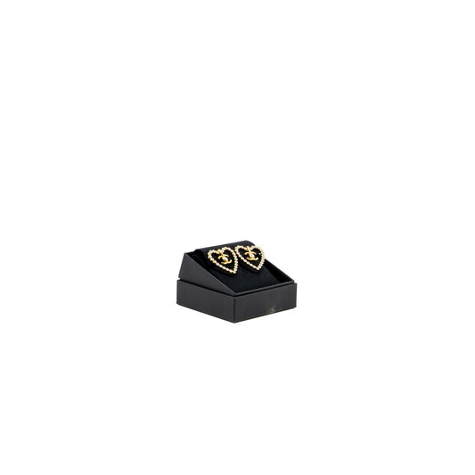 Chanel Giant heart and cc logo ear clips with crystal gold tone