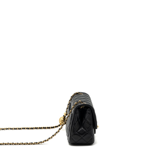 Chanel Pearl Crush Mini Square Flap Bag Lambskin Black GHW (microchip)