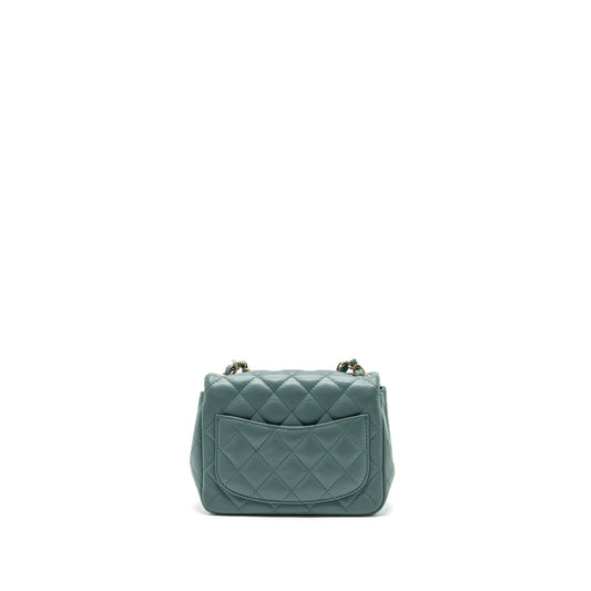 Chanel classic mini square flap bag lambskin green LGHW (microchip)