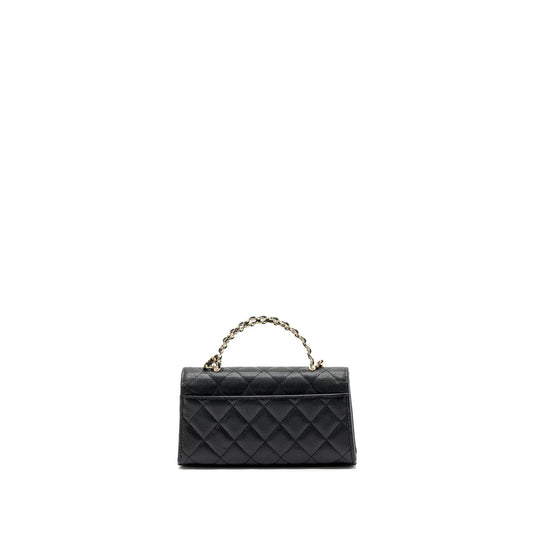chanel 23p top handle mini flap bag with chain caviar black LGHW (microchip)