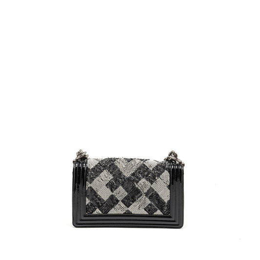 Chanel Medium Boy Bag Sequin/Patent Black/White SHW